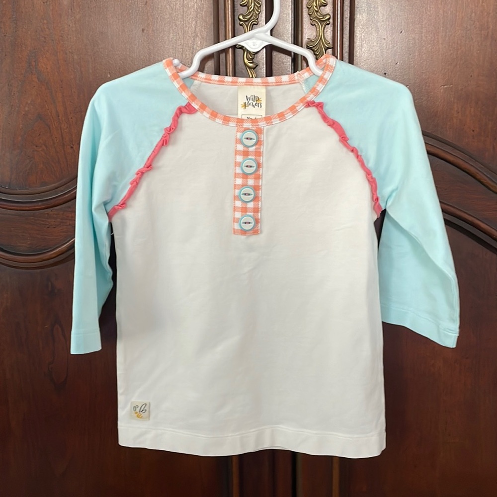 Wildflowers Boutique Raglan Top Girls Size 4 Aqua Pink